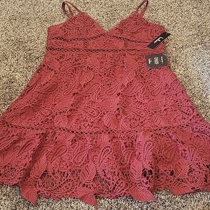 NWT Lulu’s Burgundy Dearly Beloved Crochet Lace Dress
